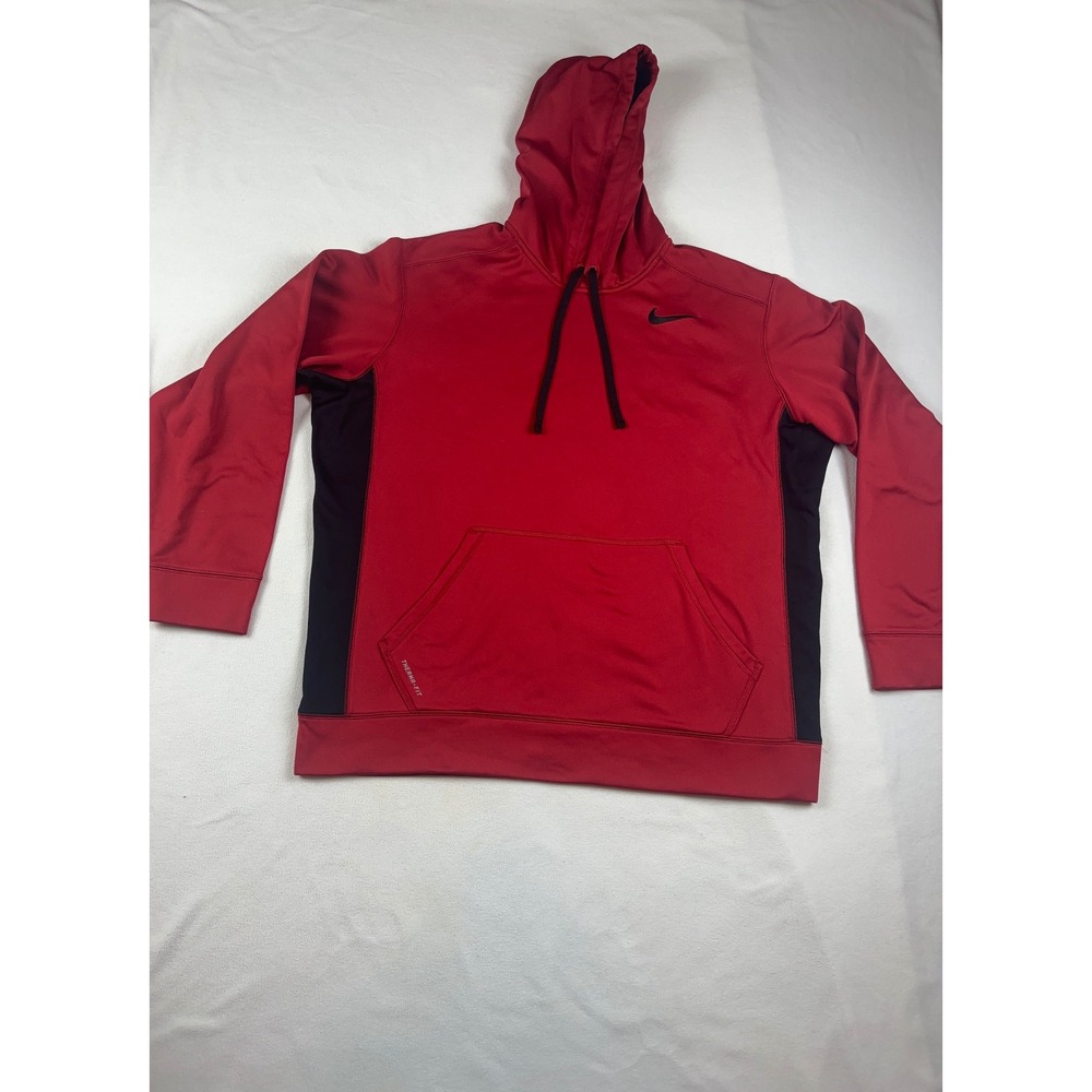 Nike Therma-FIT Mens XL Red Black Pullover Hoodie Sweatshirt Swoosh‎ Logo